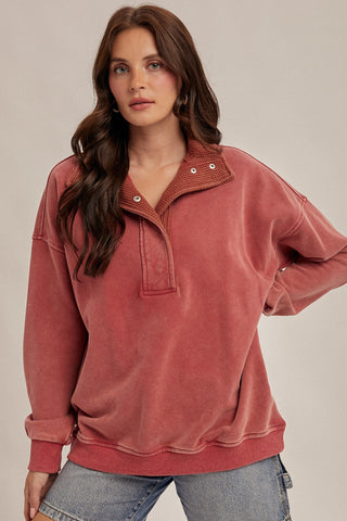 Lillian Washed Quarter Button Up Sweatshirt