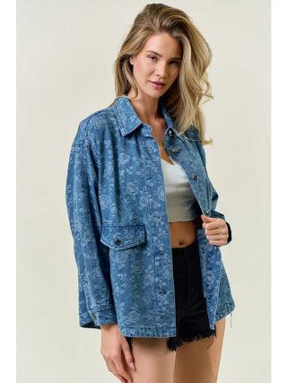 Molly Floral Washed Denim Oversized Jacket
