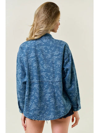 Molly Floral Washed Denim Oversized Jacket