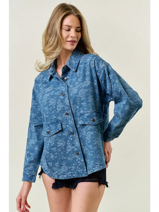 Molly Floral Washed Denim Oversized Jacket
