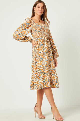Nova Fall Floral Smocked Midi Dress