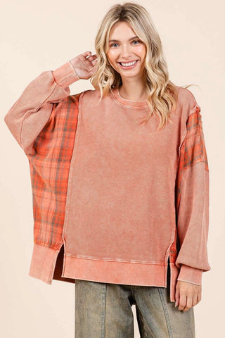 Plaid Contrast French Terry Sweatshirt
