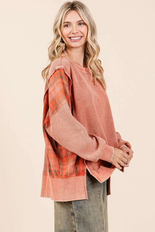 Plaid Contrast French Terry Sweatshirt