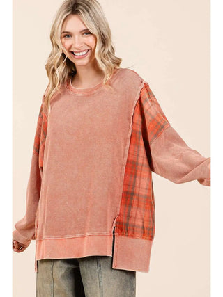 Plaid Contrast French Terry Sweatshirt