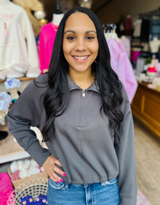 Quarter Zip Side Tie Modal Sweatshirt