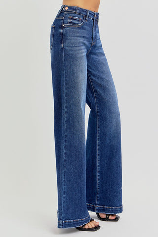 Risen High Rise Adjustable Waist Wide Leg Jeans