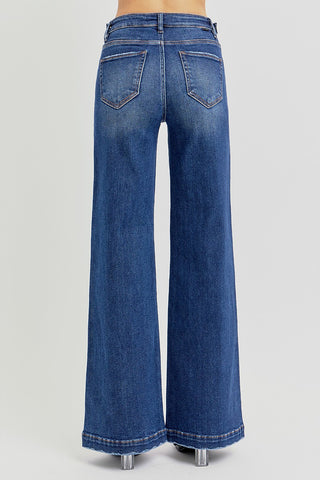 Risen High Rise Adjustable Waist Wide Leg Jeans