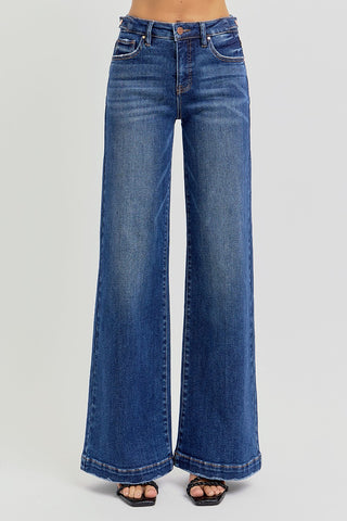 Risen High Rise Adjustable Waist Wide Leg Jeans