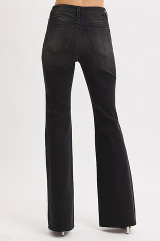 Risen High Rise Flare Raw Cut Hem Jeans