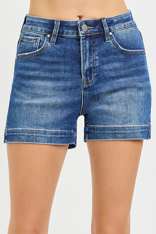 Risen High Rise Side Slit Denim Shorts