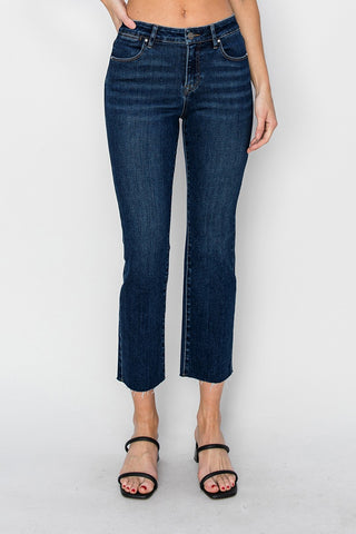 Risen Mid Rise Raw Edge Hem Jeans