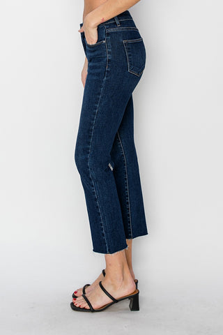 Risen Mid Rise Raw Edge Hem Jeans
