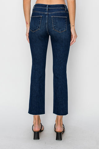 Risen Mid Rise Raw Edge Hem Jeans