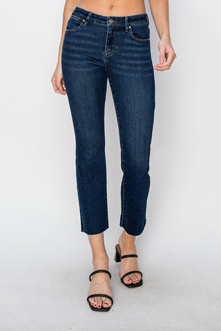 Risen Mid Rise Raw Edge Hem Jeans
