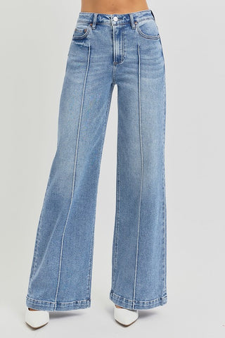Risen Pintuck Detailed Wide Leg Jeans
