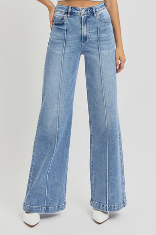 Risen Pintuck Detailed Wide Leg Jeans