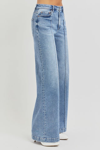 Risen Pintuck Detailed Wide Leg Jeans
