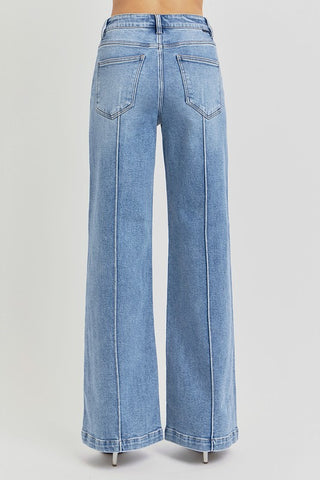 Risen Pintuck Detailed Wide Leg Jeans