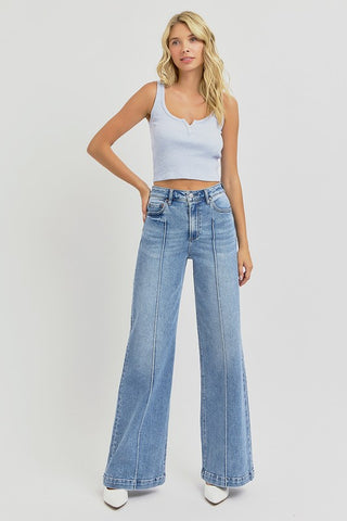Risen Pintuck Detailed Wide Leg Jeans