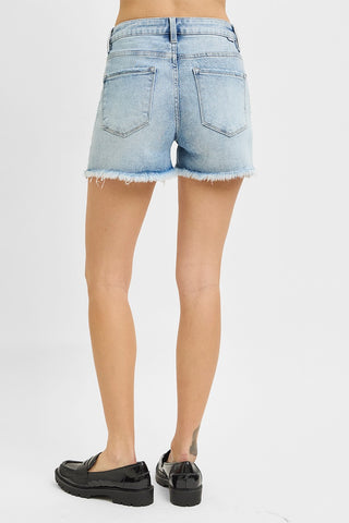 Risen Tummy Control High Rise Fray Hem Denim Shorts