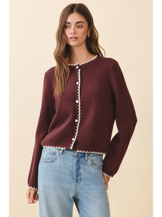 Scalloped Trim Button Up Cardigan