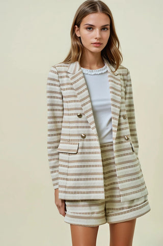 Striped Textured Double Breasted Blazer