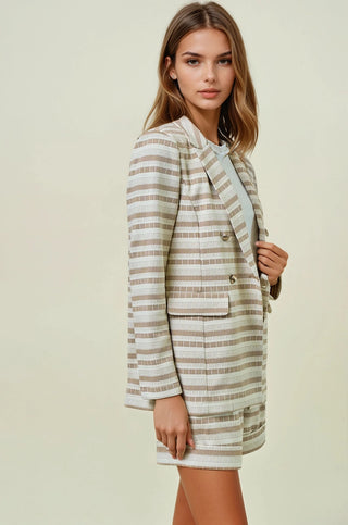 Striped Textured Double Breasted Blazer