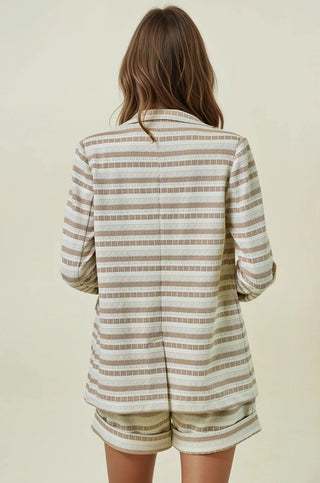 Striped Textured Double Breasted Blazer
