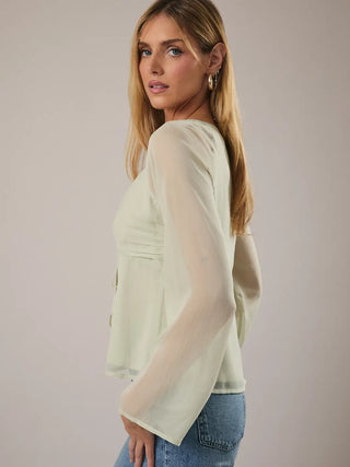 Tie Front Bell Sleeve Chiffon Blouse