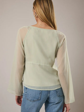 Tie Front Bell Sleeve Chiffon Blouse