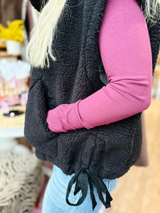 Tied Sides Oversized Sherpa Vest