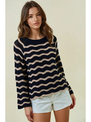 Wavy Bell Sleeve Sweater