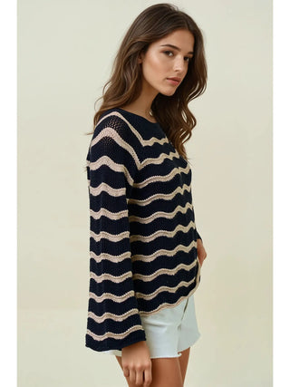 Wavy Bell Sleeve Sweater