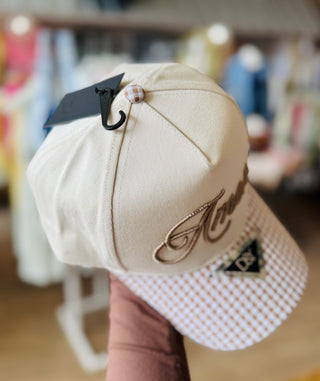 Amen Embroidered Gingham Trucker Hat