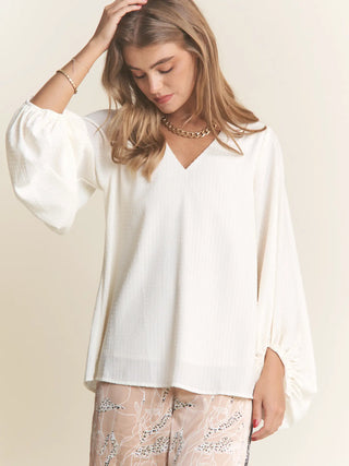 Ivory Textured Balloon Sleeve Blouse
