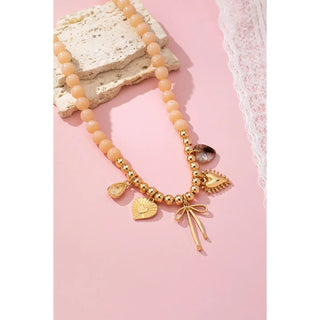 Beaded Bow Heart Charm Necklace