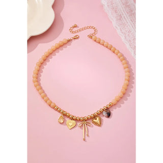 Beaded Bow Heart Charm Necklace