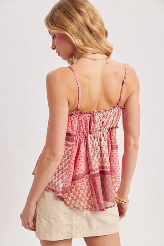 Boho Patchwork Print Babydoll Tank Top