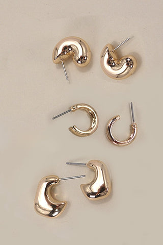 Bubble Hoop Huggie Trio Earring Set