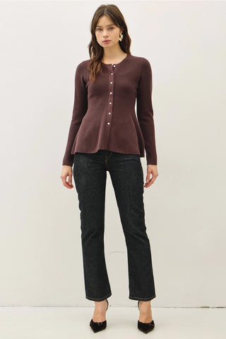 Button Down Peplum Ribbed Sweater Top