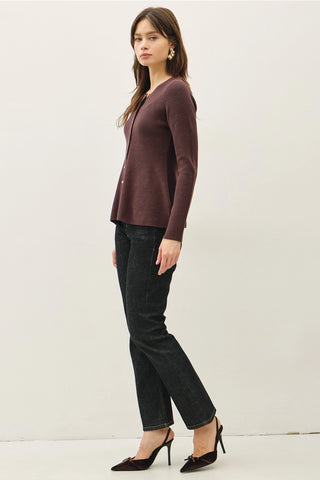 Button Down Peplum Ribbed Sweater Top