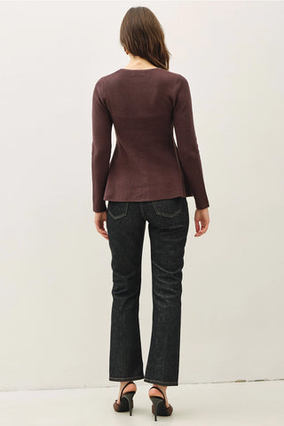 Button Down Peplum Ribbed Sweater Top