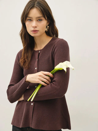 Button Down Peplum Ribbed Sweater Top