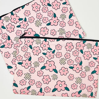 Pink Floral Canvas Cosmetic Pouch