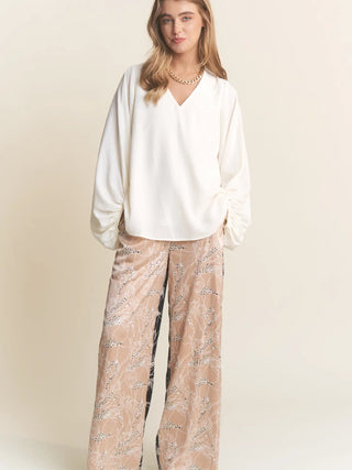 Ivory Textured Balloon Sleeve Blouse