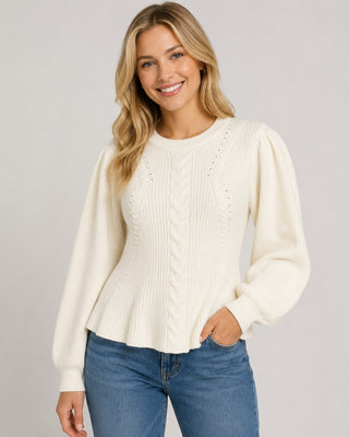 Cable Knit Peplum Hem Sweater