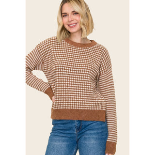 Checkerboard Striped Mixed Sweater