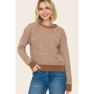 Checkerboard Striped Mixed Sweater