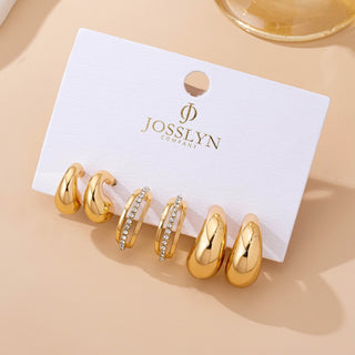 Chunky Hoop Rhinestone Trio Earring Set