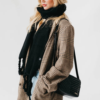 Coco quilted camera crossbody bag in black vegan leather with adjustable strap